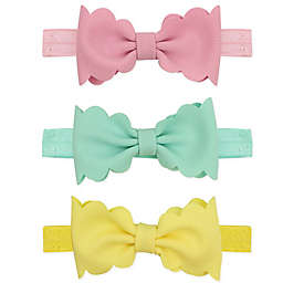 Tiny Treasures 3-Piece Scalloped Bow Headband Set in Pink/Turquoise/Yellow