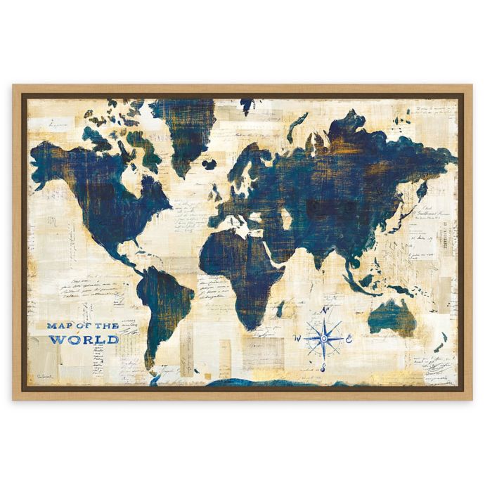 Framed Wall Map Of The World Amanti Art World Map Collage Framed Canvas Wall Art | Bed Bath 