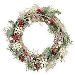 Northlight Retro Christmas 13-Inch Winter Foliage Snowflake Wreath