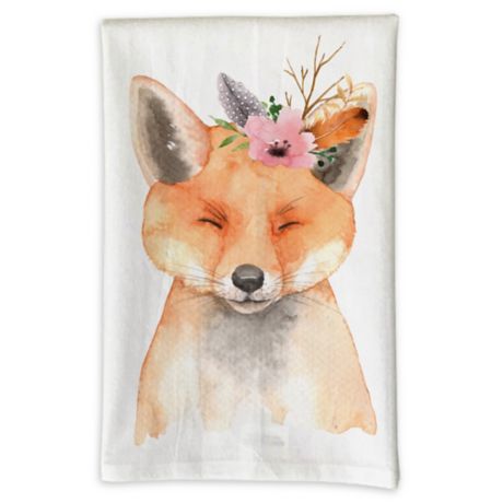 Flower Crown Fox Embroidered Bath Towel