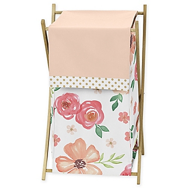Sweet Jojo Designs Watercolor Floral Laundry Hamper in Peach/Green. View a larger version of this product image.