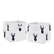 Sweet Jojo Designs Woodland Deer Fabric Storage Bins in White/Navy (Set of 2)