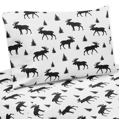 Sweet Jojo Designs&reg; Rustic Patch Collection Moose Twin Sheet Set in Black/White