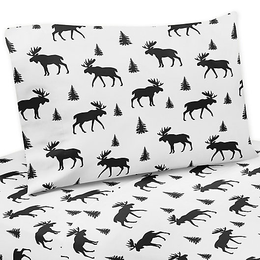 Alternate image 1 for Sweet Jojo Designs® Rustic Patch Collection Moose Twin Sheet Set in Black/White