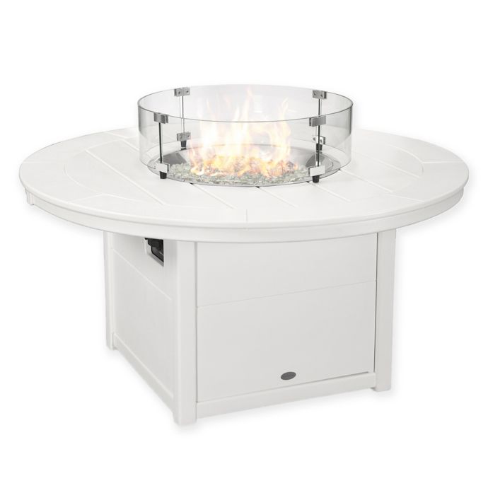 Polywood Round 48 Inch Propane Fire Pit Table In White Bed Bath Beyond