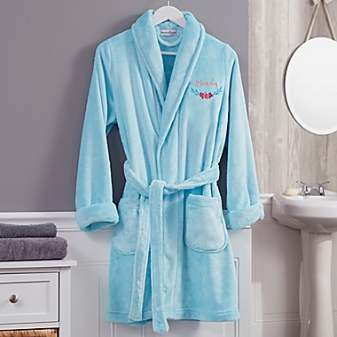 Floral Embroidered Short Fleece Robe. View a larger version of this product image.