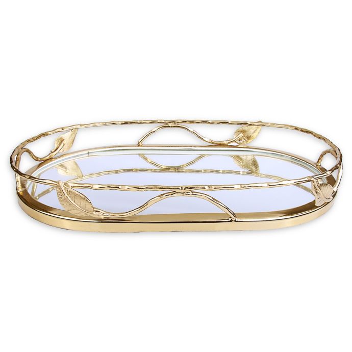 Classic Touch Gold Leaf 16-Inch Mirrored Oval Tray | Bed ...