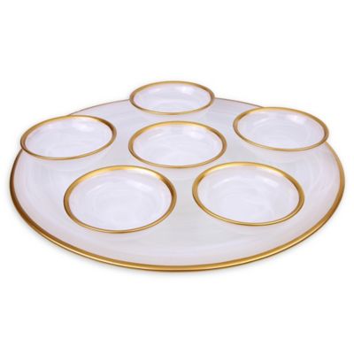 Classic Touch Trophy Alabaster White Seder Plate