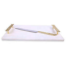Classic Touch Tervy Challah Tray with Knife in White