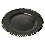 Classic Touch Trophy Gold Bead Charger Plates in Black (Set of 4)