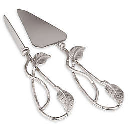 Classic Touch 2-Piece Leaf Stainless Steel Cake Servers in Silver