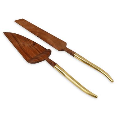 Classic Touch 2-Piece Wooden Cake Serving Set in Gold