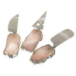 3-Piece Crystal Quartz Cheese Knife Set in Silver/Rose