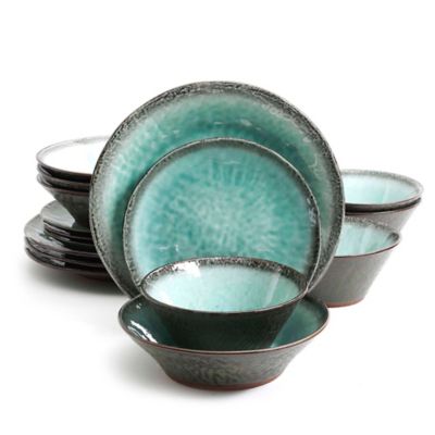 teal dishware set