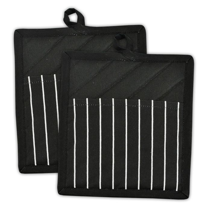  Design  Imports  Geometric Stripe Pot  Holders  in Black White 