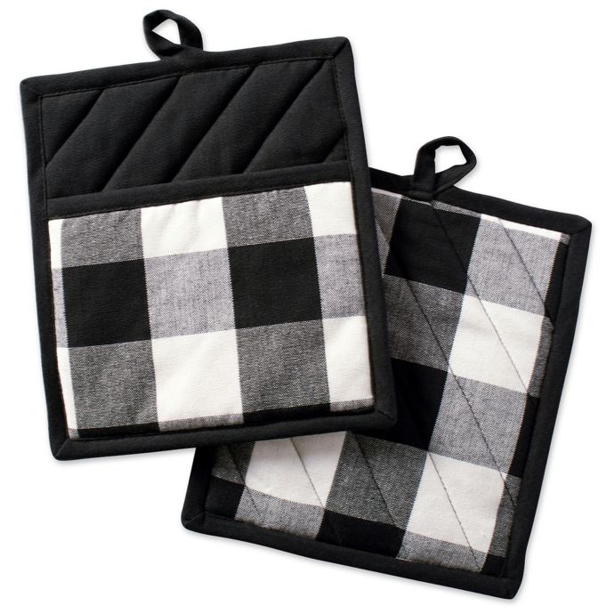  Design  Imports  Buffalo Check Pot  Holders  in Black Set of 