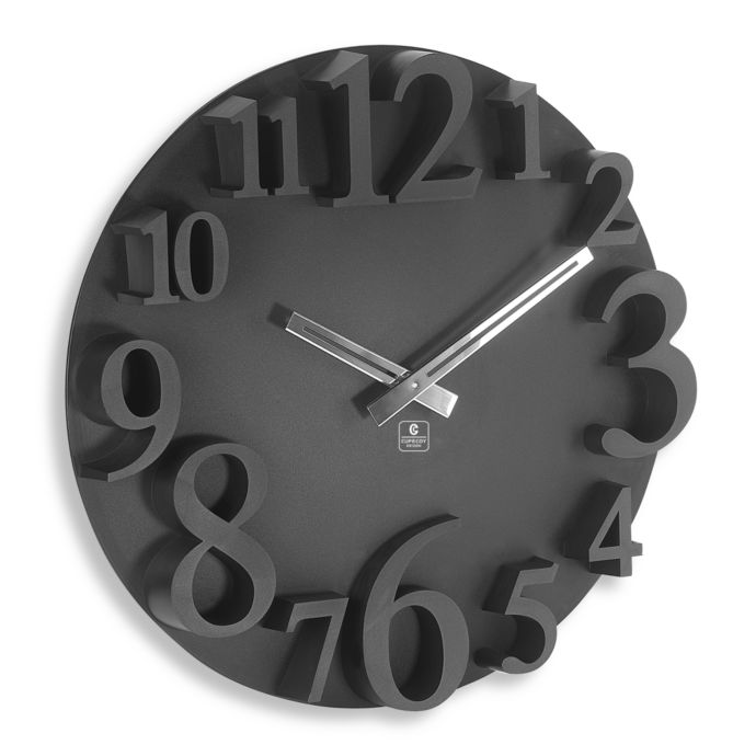 Cupecoy Design Black 16Inch Wall Clock with Raised Numbers Bed Bath