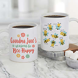 Bee Happy Personalized 11 oz. Coffee Mug in White