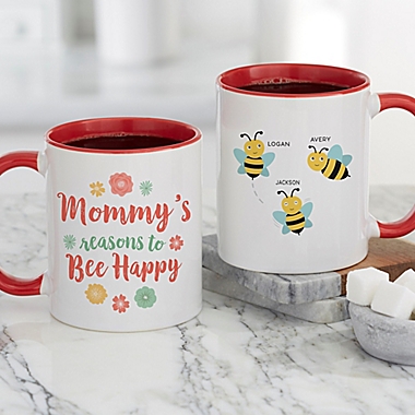 Bee Happy Personalized 11 oz. Coffee Mug in Red. View a larger version of this product image.