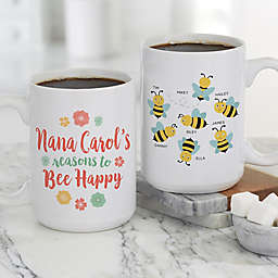 Bee Happy Personalized 15 oz. Coffee Mug in White