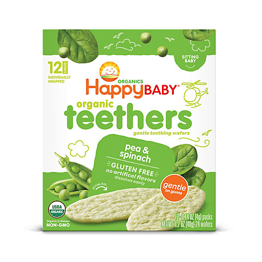 Alternate image 1 for Happy Baby™ Gentle Teethers 12-Packs of 2 Pea & Spinach Organic Teething Wafers