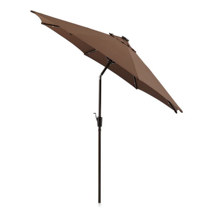 9 Foot Round Solar Aluminum Patio Umbrella In Chocolate Bed Bath Beyond