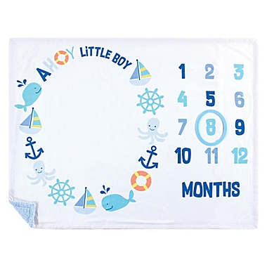Hudson Baby&reg; Ahoy Nautical Milestone Blanket in Blue. View a larger version of this product image.