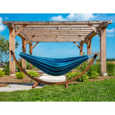 Vivere Blue Multicolor Double Cotton Hammock with Solid Pinewood Stand