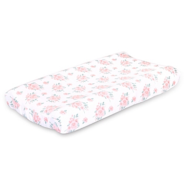 The Peanut Shell&trade; Farmhouse Floral Changing Pad Cover in Pink/Green. View a larger version of this product image.