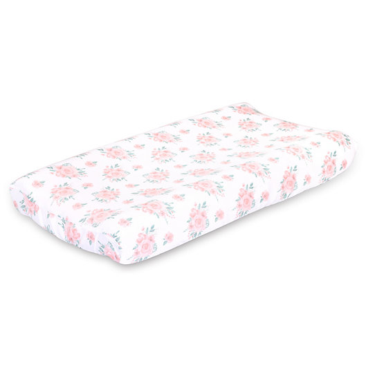 Alternate image 1 for The Peanut Shell™ Farmhouse Floral Changing Pad Cover in Pink/Green