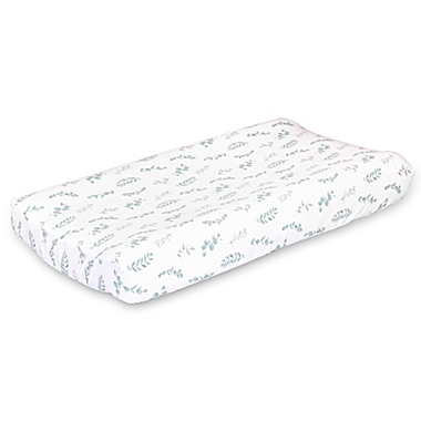 The Peanutshell&trade; Farmhouse Floral Leaves Changing Pad Cover in Sage Green. View a larger version of this product image.