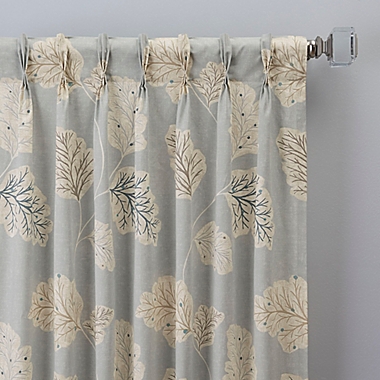 Leaf Motif 95-Inch Pinch Pleat Window Curtain Panel in Blue (Single). View a larger version of this product image.