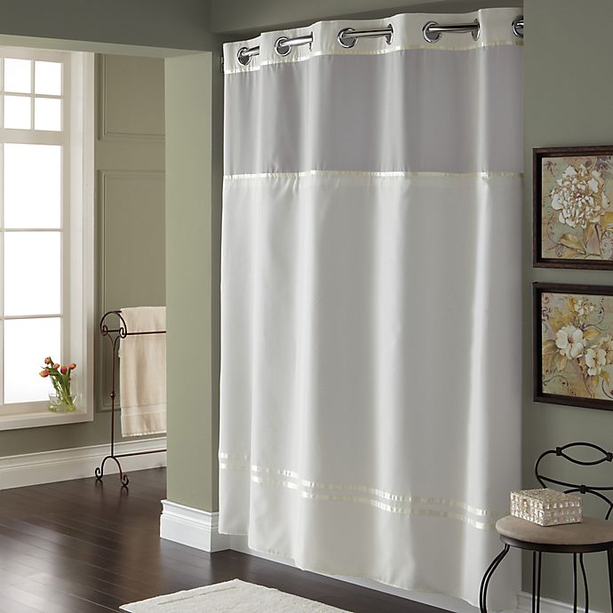 Hookless Escape Fabric Shower Curtain And Snap In Liner Set Bed