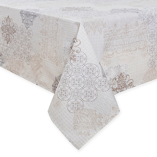 Alternate image 1 for Patchwork Laminated Fabric Tablecloth in Cream