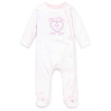 Little Me&reg; Size Newborn Thank Heavens Footie in Light Pink. View a larger version of this product image.