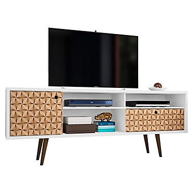 Manhattan Comfort Liberty 70.86-Inch TV Stand with 3D Panel in White/Brown. View a larger version of this product image.