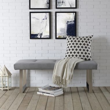Inspired Home Versan Velvet Bench in Grey/Chrome. View a larger version of this product image.