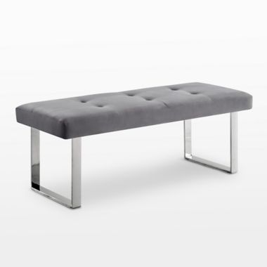 Inspired Home Versan Velvet Bench in Grey/Chrome. View a larger version of this product image.