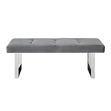 Inspired Home Versan Velvet Bench in Grey/Chrome. View a larger version of this product image.