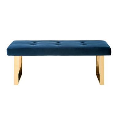 Inspired Home Versan Velvet Bench in Navy/Gold. View a larger version of this product image.