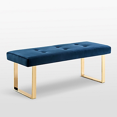 Inspired Home Versan Velvet Bench in Navy/Gold. View a larger version of this product image.