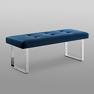 Inspired Home Versan Velvet Bench in Navy/Chrome. View a larger version of this product image.