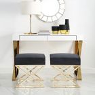 Alternate image 1 for Inspired Home Maggie Velvet Ottoman in Black/Gold