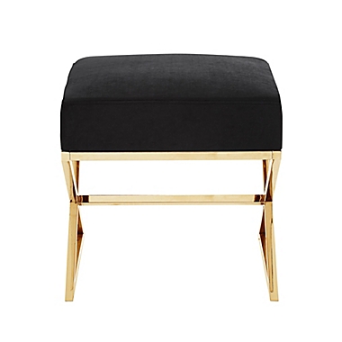 Inspired Home Maggie Velvet Ottoman in Black/Gold. View a larger version of this product image.