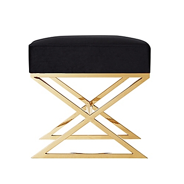 Inspired Home Maggie Velvet Ottoman in Black/Gold. View a larger version of this product image.