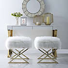 Alternate image 1 for Inspired Home Maggie Faux Fur Ottoman in White/Gold