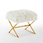 Alternate image 3 for Inspired Home Maggie Faux Fur Ottoman in White/Gold