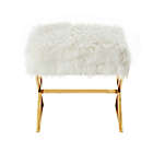 Alternate image 4 for Inspired Home Maggie Faux Fur Ottoman in White/Gold