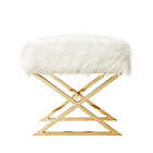 Alternate image 7 for Inspired Home Maggie Faux Fur Ottoman in White/Gold