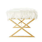 Alternate image 5 for Inspired Home Maggie Faux Fur Bench in White/Gold